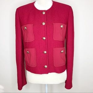 ST. JOHN Red Knit Cropped Wool Blazer